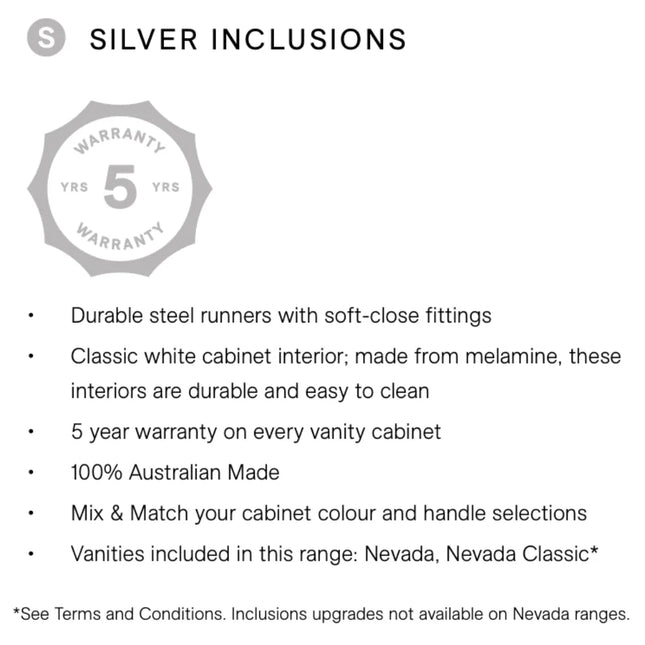 Timberline Nevada Classic Vanity Floor Standing with Ceramic/Mineral Composite Top 600-1800mm