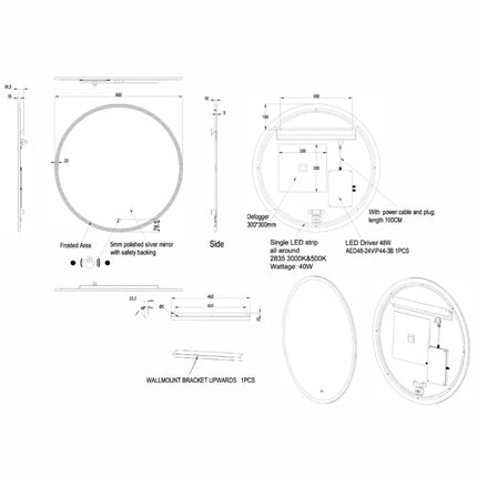 Diana Round LED Backlit Mirror With Acrylic Strip