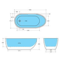Bathroom Gloss or Matt White Vegas Floor Freestanding Bathtub with No Overflow 1690X775X595 ,