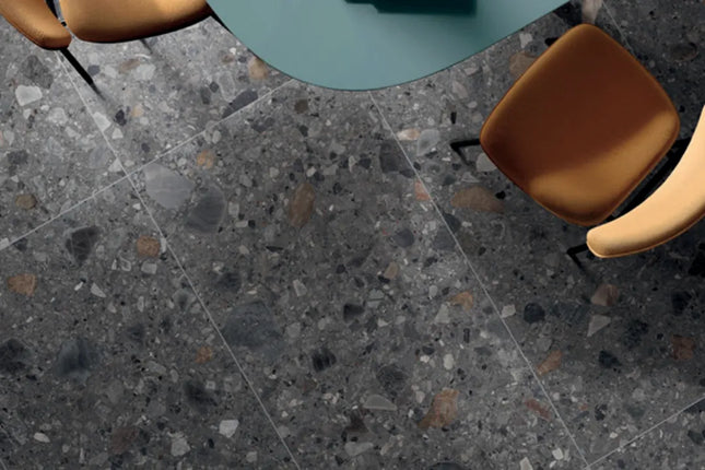 In/Out Terrazzo Look Tile Tassie Charcoal Porcelain 600X1200