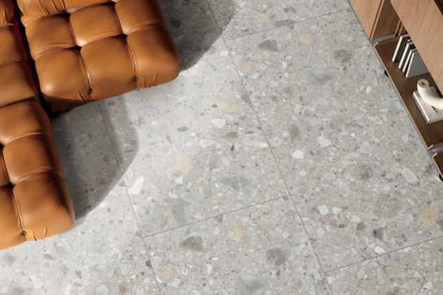 In/Out Terrazzo Look Tile Tassie Light Grey Porcelain 600X1200