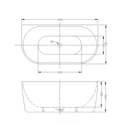 Veni 1400 Back To Wall Bathtub Gloss White Non-Over Flow 1400X730X600 ,