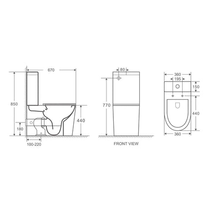 Fedora Rimless Back to Wall Toilet Suite Gloss White 670X360X850