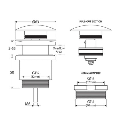 Fienza Universal Pop Up/Pull Out Basin Waste, Chrome ,