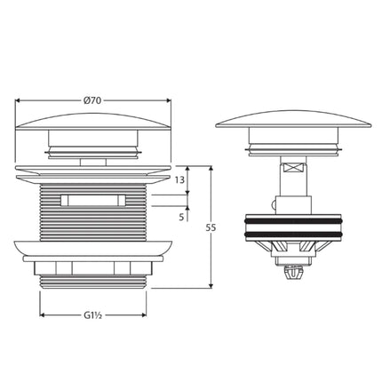 Fienza Pull Out/Pop Up Bathtub Waste With Overflow, 40mm, Chrome ,