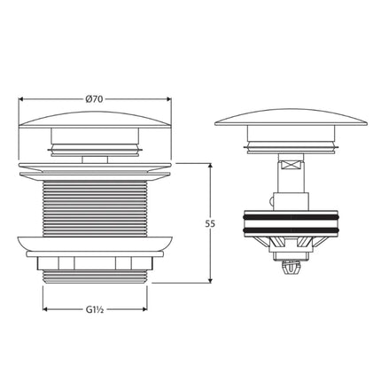 Fienza Pull Out/Pop Up Bathtub Waste, No Overflow, 40mm, Chrome ,