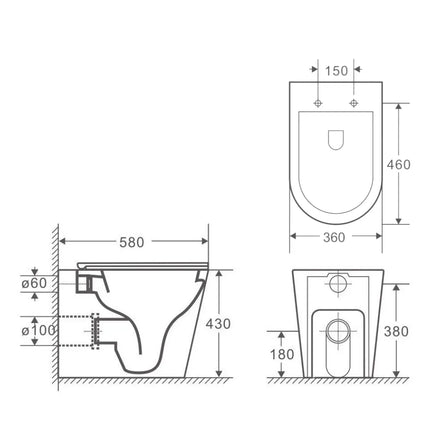 Sarah Rimless Wall Faced Floor Pan Toilet Gloss White 580X360X430