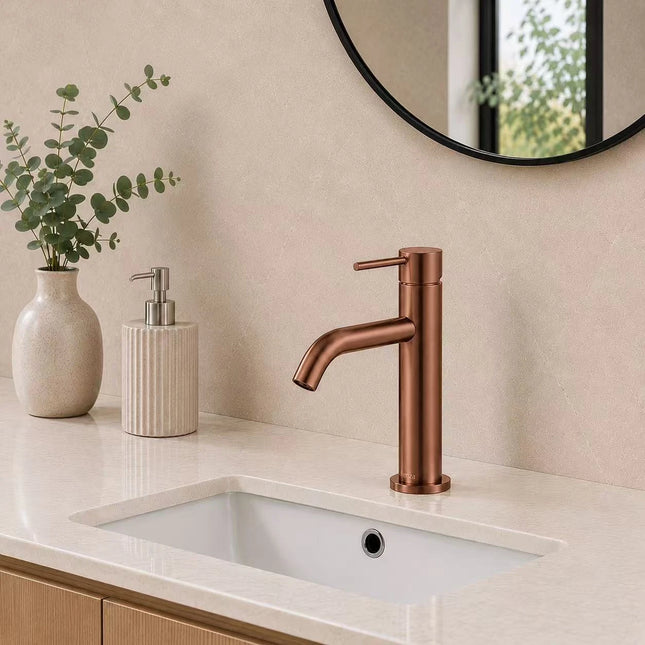 Fienza Kaya Basin Mixer Tap Brushed Copper, 3 Sizes ,