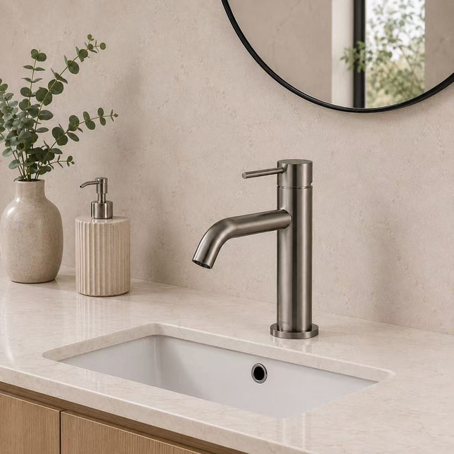 Fienza Kaya Basin Mixer Tap Brushed Nickel, 3 Sizes ,