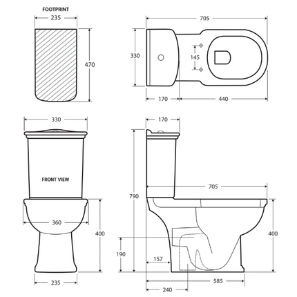 Fienza Rak Washington Close Coupled Toilet Suite, Ivory, S-Trap 240 ,