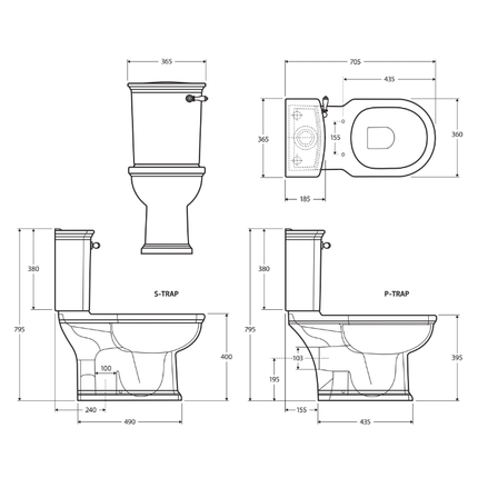 Fienza Rak Washington Front Lever Close Coupled Toilet Suite, Alpine White, S-Trap ,