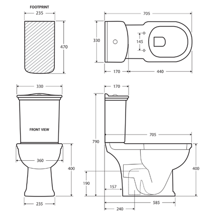 Fienza Rak Washington Close Coupled Toilet Suite, White, S-Trap 240 ,