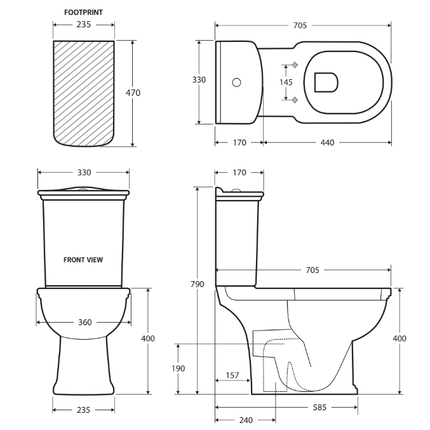 Fienza Rak Washington Close Coupled Toilet Suite, Gloss White, P-Trap ,