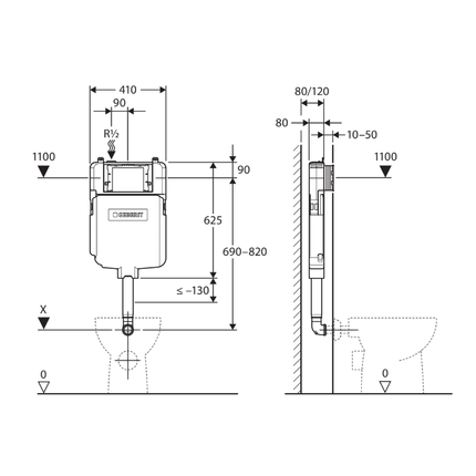 Fienza Geberit Sigma 8 In Wall Cistern for Floor Mounted / Wall Faced Pan ,