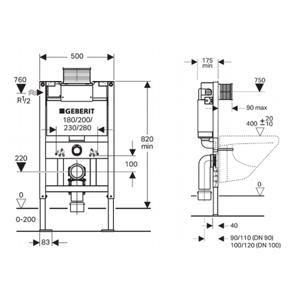 Fienza Geberit Kappa Duofix Under Counter Cistern & Frame ,