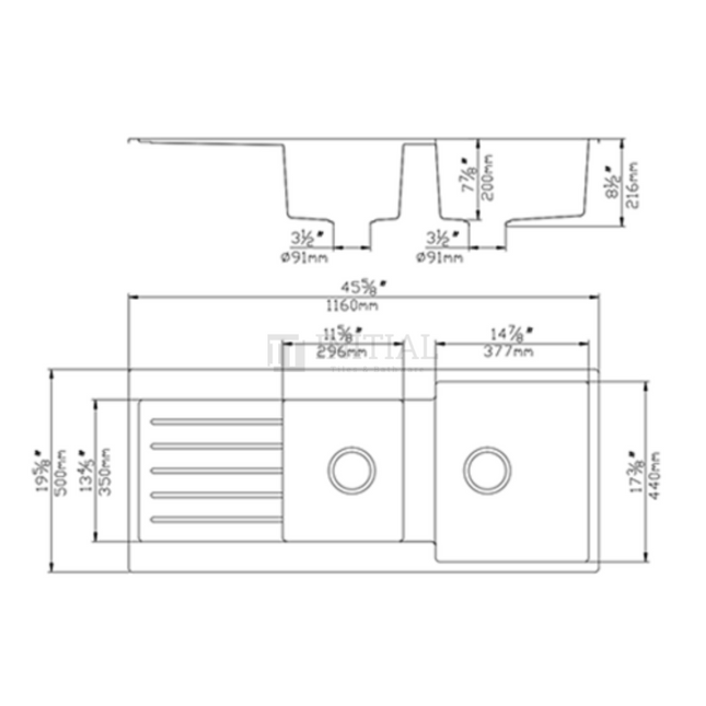 Granite Quartz Stone Top/Undermount Kitchen Sink with Drainer Black 1160X500X216 ,