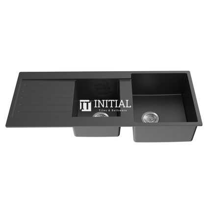 Granite Quartz Stone Top/Undermount Kitchen Sink with Drainer Black 1160X500X216 ,