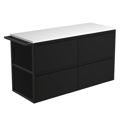 Fienza Amato Satin Black 1200 Wall Hung Cabinet, Solid Drawers, Bevelled edge , Cabinet Only 1 Frame & 1 Towel Rail