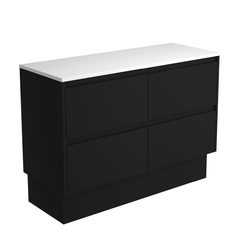 Fienza Amato Satin Black 1200 Cabinet on Kickboard, Solid Panels, Bevelled Edge , Cabinet Only Satin Black Panels