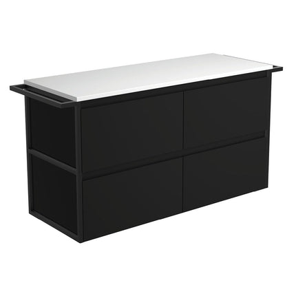 Fienza Amato Satin Black 1200 Wall Hung Cabinet, Solid Drawers, Bevelled edge , Cabinet Only Matte Black Towel Rails