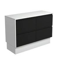 Fienza Amato Satin Black 1200 Cabinet on Kickboard, Solid Panels, Bevelled Edge , Cabinet Only Satin White Panels