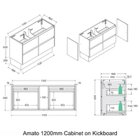 Fienza Amato Satin Black 1200 Cabinet on Kickboard, Solid Panels, Bevelled Edge ,