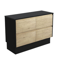 Fienza Amato Scandi Oak 1200 Cabinet on Kickboard, Solid Panels, Bevelled Edge , Cabinet Only Satin Black Panels