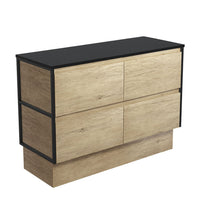 Fienza Amato Scandi Oak 1200 Cabinet on Kickboard, Solid Panels, Bevelled Edge , Cabinet Only Matte Black Frames