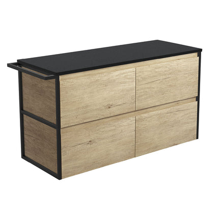 Fienza Amato Scandi Oak 1200 Wall Hung Cabinet, Solid Drawers, Bevelled Edge , Cabinet Only 1 Frame & 1 Towel Rail