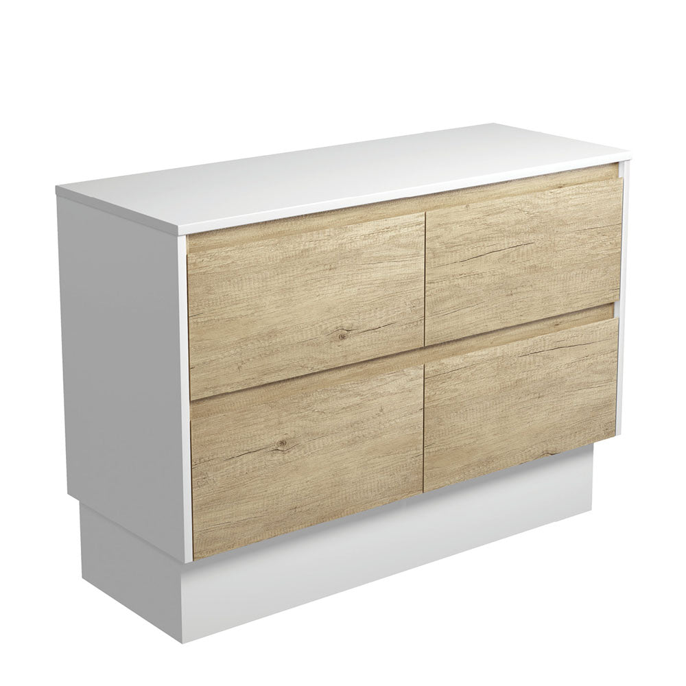 Fienza Amato Scandi Oak 1200 Cabinet on Kickboard, Solid Panels, Bevelled Edge , Cabinet Only Satin White Panels