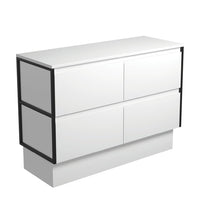 Fienza Amato Satin White 1200 Cabinet on Kickboard, Solid Panels, Bevelled Edge , Cabinet Only Matte Black Frames