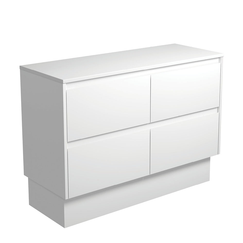 Fienza Amato Satin White 1200 Cabinet on Kickboard, Solid Panels, Bevelled Edge , Cabinet Only Satin White Panels
