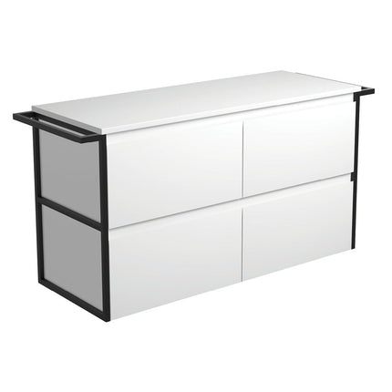 Fienza Amato Satin White 1200 Wall Hung Cabinet, Solid Drawers, Bevelled Edge , Cabinet Only Matte Black Towel Rails