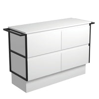 Fienza Amato Satin White 1200 Cabinet on Kickboard, Solid Panels, Bevelled Edge , Cabinet Only Matte Black Towel Rails
