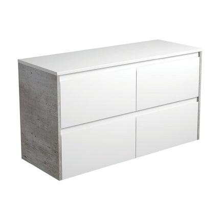 Fienza Amato Satin White 1200 Wall Hung Cabinet, Solid Drawers, Bevelled Edge , Cabinet Only Industrial Panels