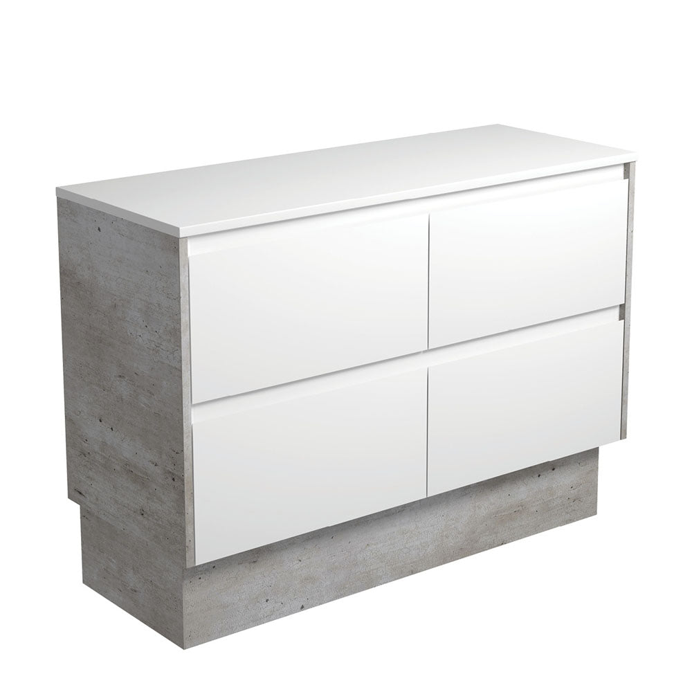 Fienza Amato Satin White 1200 Cabinet on Kickboard, Solid Panels, Bevelled Edge , Cabinet Only Industrial Panels