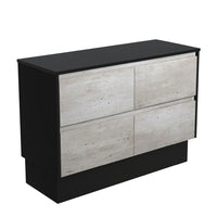Fienza Amato Industrial 1200 Cabinet on Kickboard, Solid Panels, Bevelled Edge , Cabinet Only Satin Black Panels