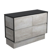 Fienza Amato Industrial 1200 Cabinet on Kickboard, Solid Panels, Bevelled Edge , Cabinet Only Matte Black Frames