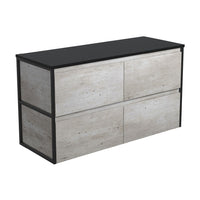 Fienza Amato Industrial 1200 Wall Hung Cabinet, Solid Drawers, Bevelled Edge , Cabinet Only Matte Black Frames