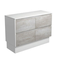 Fienza Amato Industrial 1200 Cabinet on Kickboard, Solid Panels, Bevelled Edge , Cabinet Only Satin White Panels