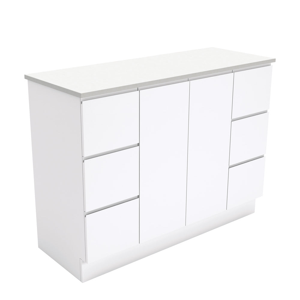 Fienza Fingerpull Gloss White 1200 Cabinet on Kickboard, Solid Doors , Cabinet Only