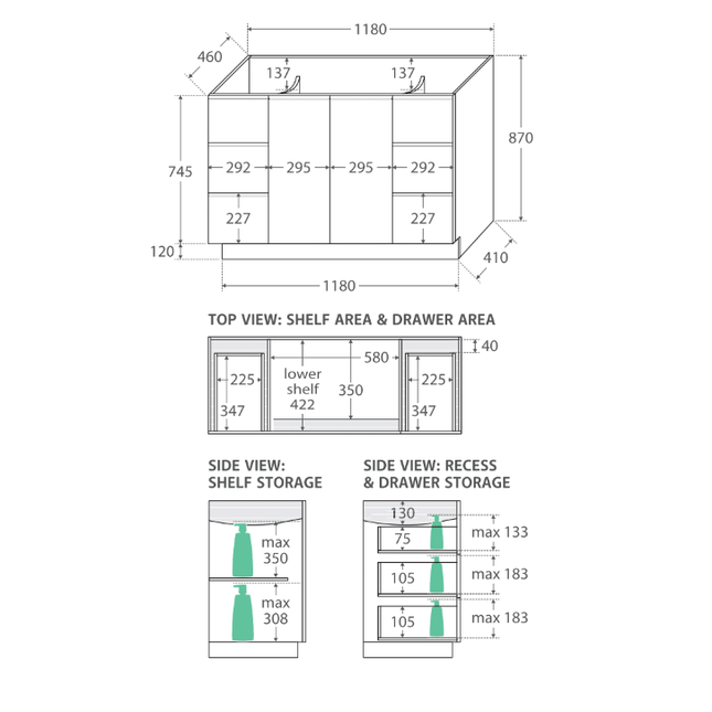 Fienza Fingerpull Gloss White 1200 Cabinet on Kickboard, Solid Doors ,