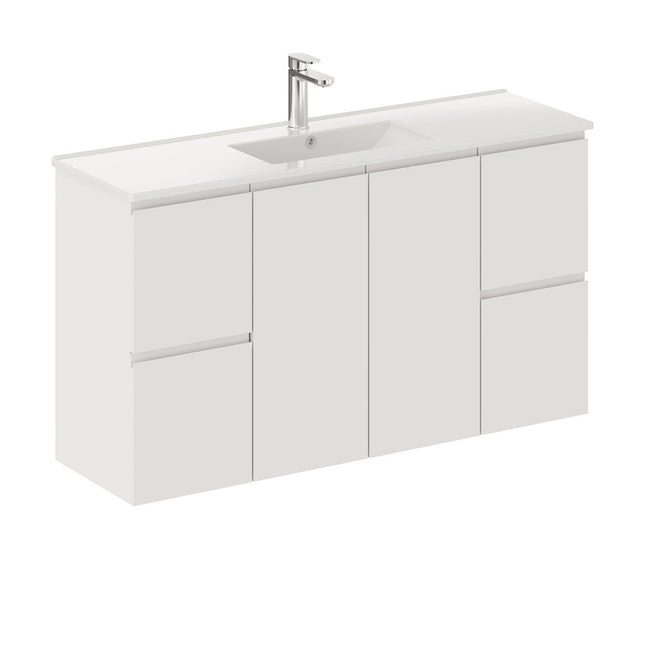 Fienza Siska Slim 1200 Satin White Wall Hung Vanity, With Overflow ,