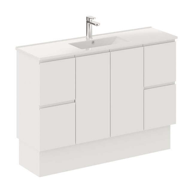 Fienza Siska Slim 1200 Satin White Vanity on Kickboard, With Overflow ,