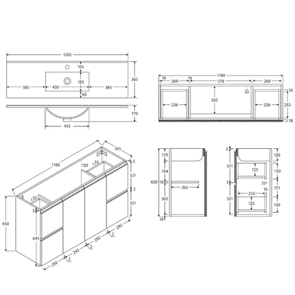 Fienza Siska Slim 1200 Satin White Wall Hung Vanity, With Overflow ,