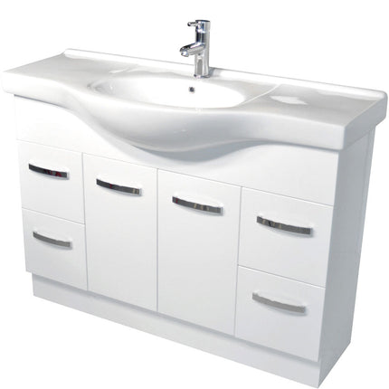 Fienza Antonio Gloss White 1200 Vanity on Kickboard, Glass/Solid Doors, 1 Tap Hole , Wood Doors
