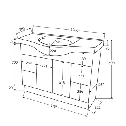 Fienza Antonio Gloss White 1200 Vanity on Kickboard, Glass/Solid Doors, 1 Tap Hole ,