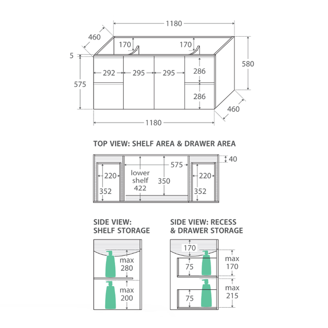 Fienza Fingerpull Gloss White 1200 Wall Hung Cabinet, Solid Doors ,