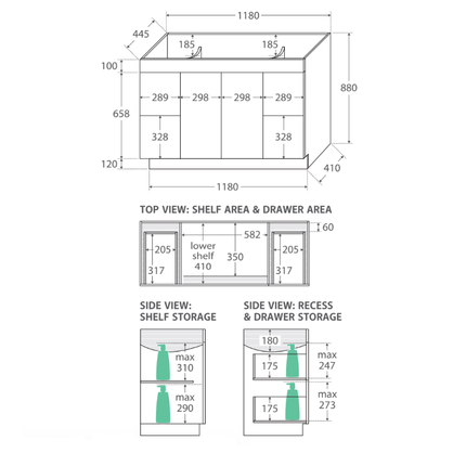 Fienza UniCab Gloss White 1200 Cabinet on Kickboard, Solid Doors ,