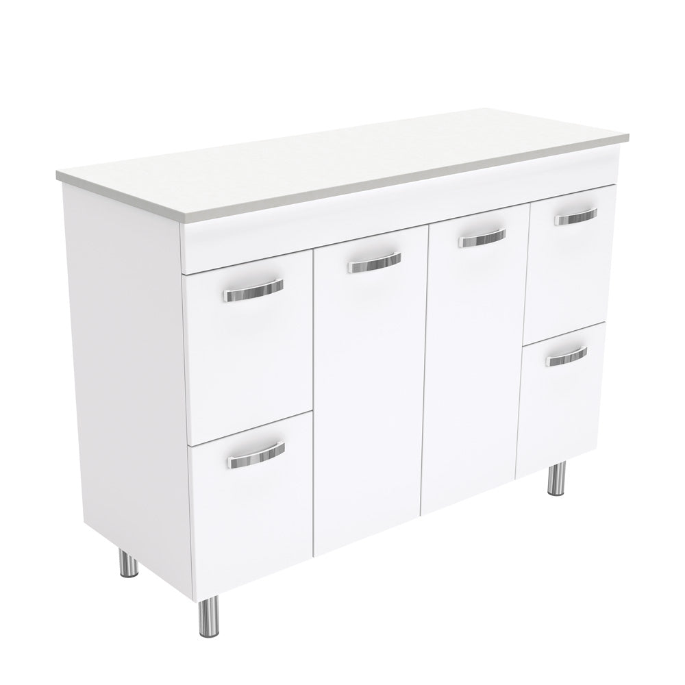 Fienza UniCab 1200 Gloss White Cabinet on Legs, Solid Doors , Cabinet Only